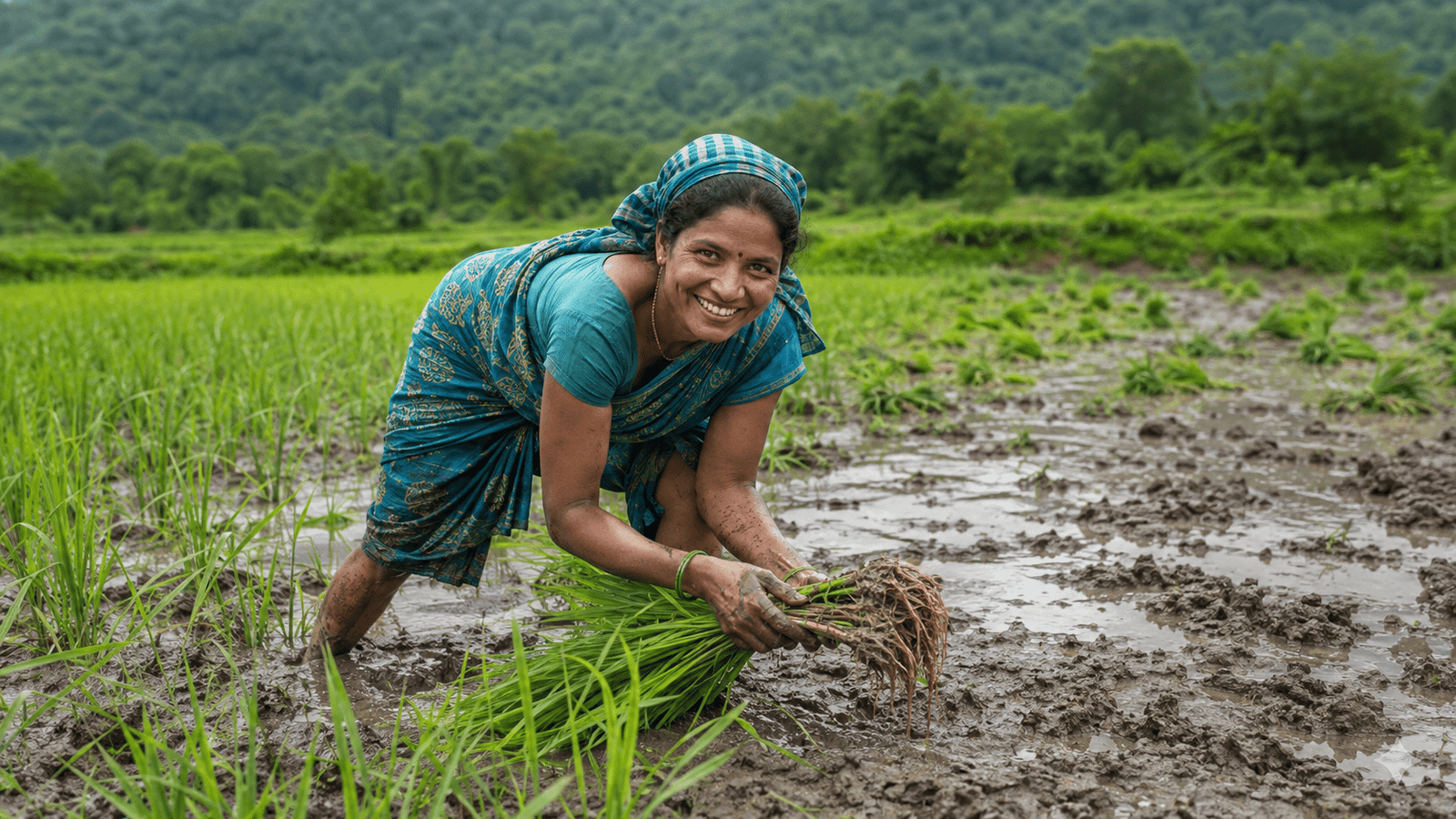 Organic rice paddy field in the Himalayan foothills of India, the source of most imported organic basmati sold in Australia